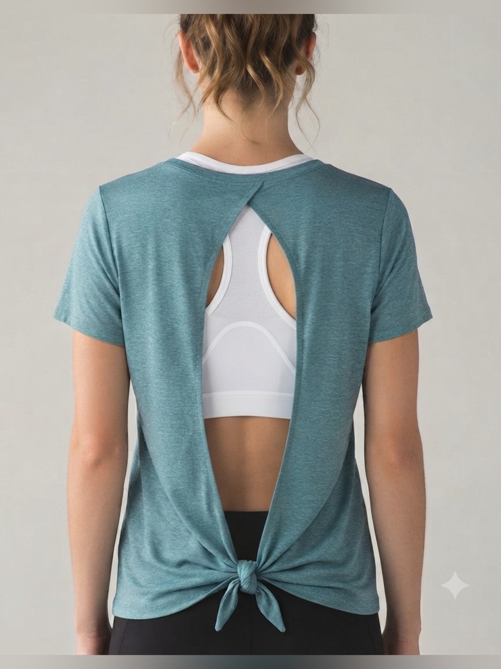 Real Essential Short Sleeve Open Back Tie Back Dry T-Shirt - Picture 4 of 6